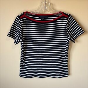 Tommy Hilfiger Navy Blue & White Fitted T-Shirt Swiftie Era Y2K Stripes